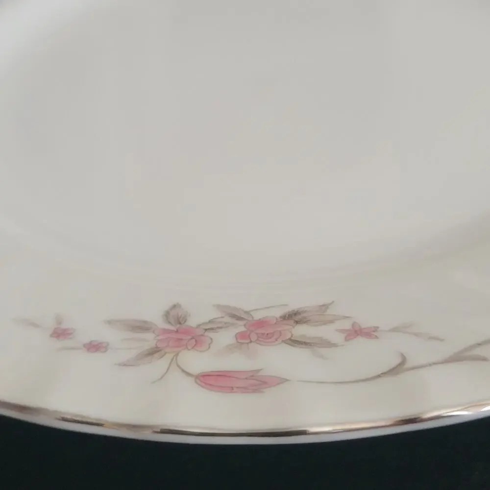 MCM Gold Standard Dessert Plates White Pink Floral‎ Silver Trim Japan Vtg Set 6